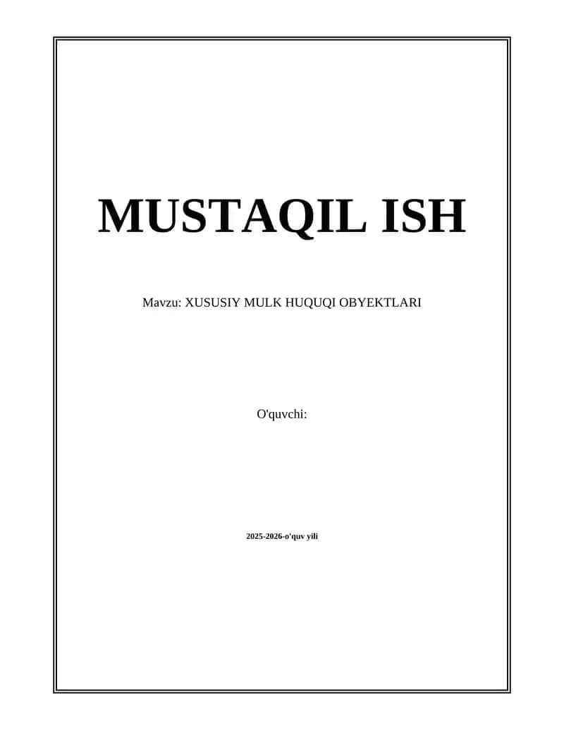 Xususiy Mulk Huquqi Obyektlari 1
