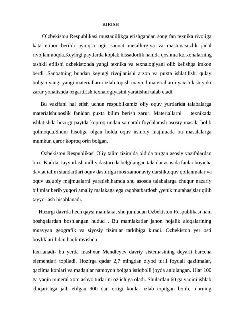 Materialshunoslik fanidan puxta bilim 1