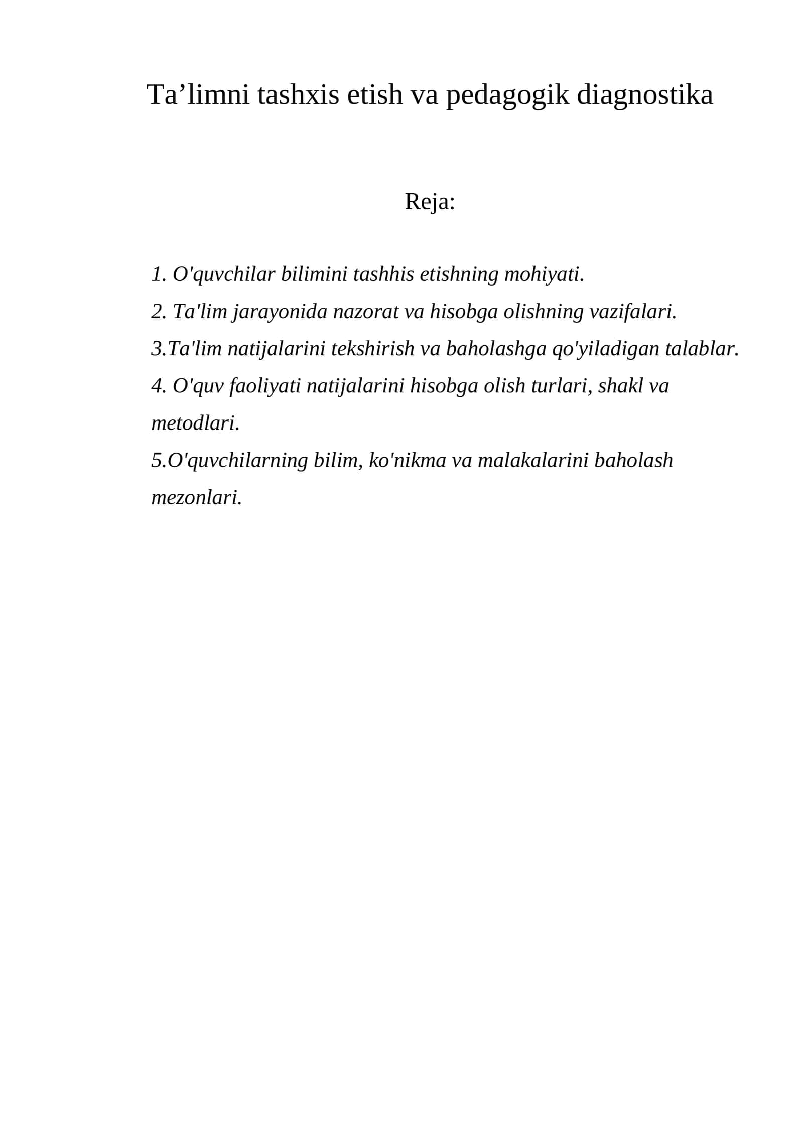 Ta’limni tashxis etish va pedagogik diagnostika 1