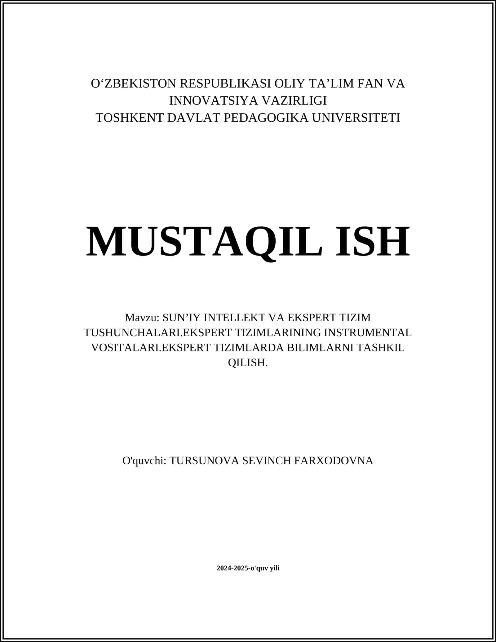 SUNʼIY INTELLEKT VA EKSPERT TIZIM TUSHUNCHALARI 1