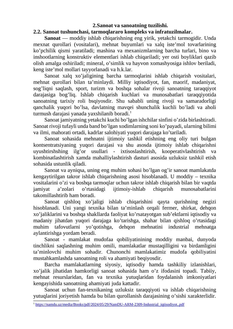 Sanoat va sanoatning tuzilishi 1