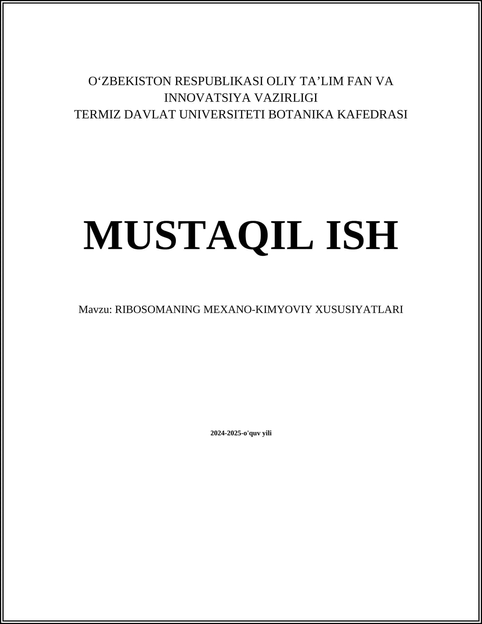 RIBOSOMANING MEXANO-KIMYOVIY XUSUSIYATLARI 1