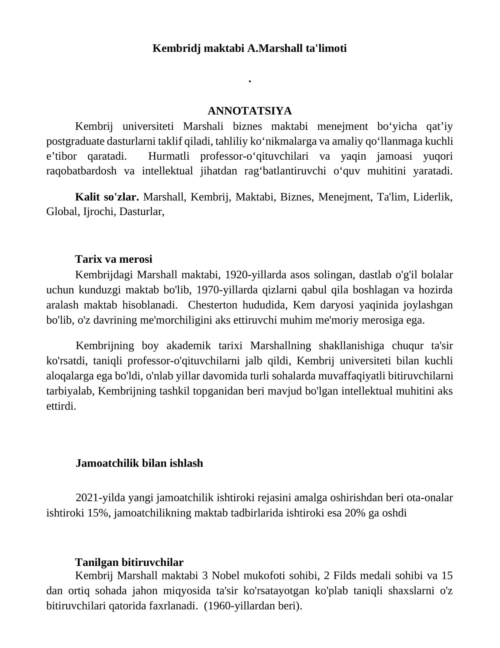 Kembridj maktabi A.Marshall ta'limoti 1