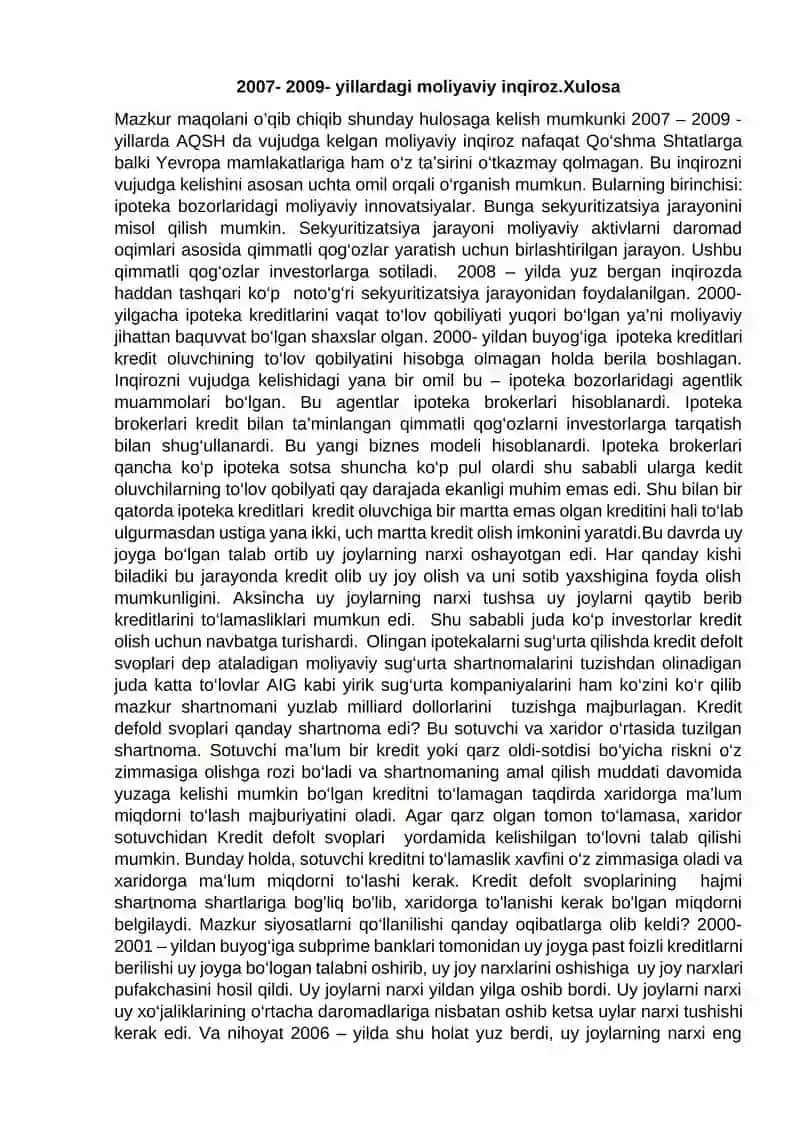 Moliyaviy Inqiroz 2007-2009