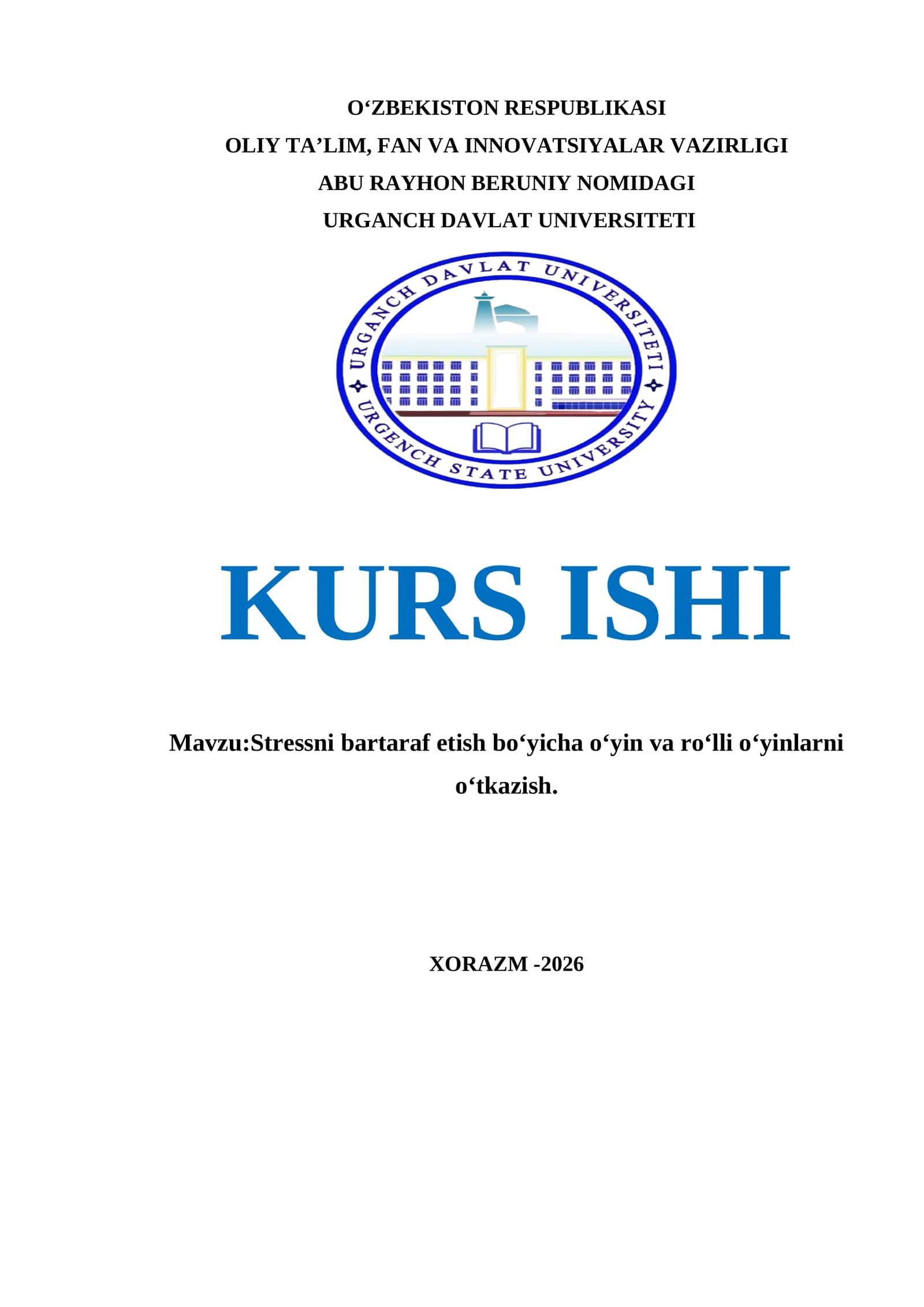 Stressni bartaraf etish boʻyicha oʻyin va roʻlli oʻyinlarni oʻtkazish. 1