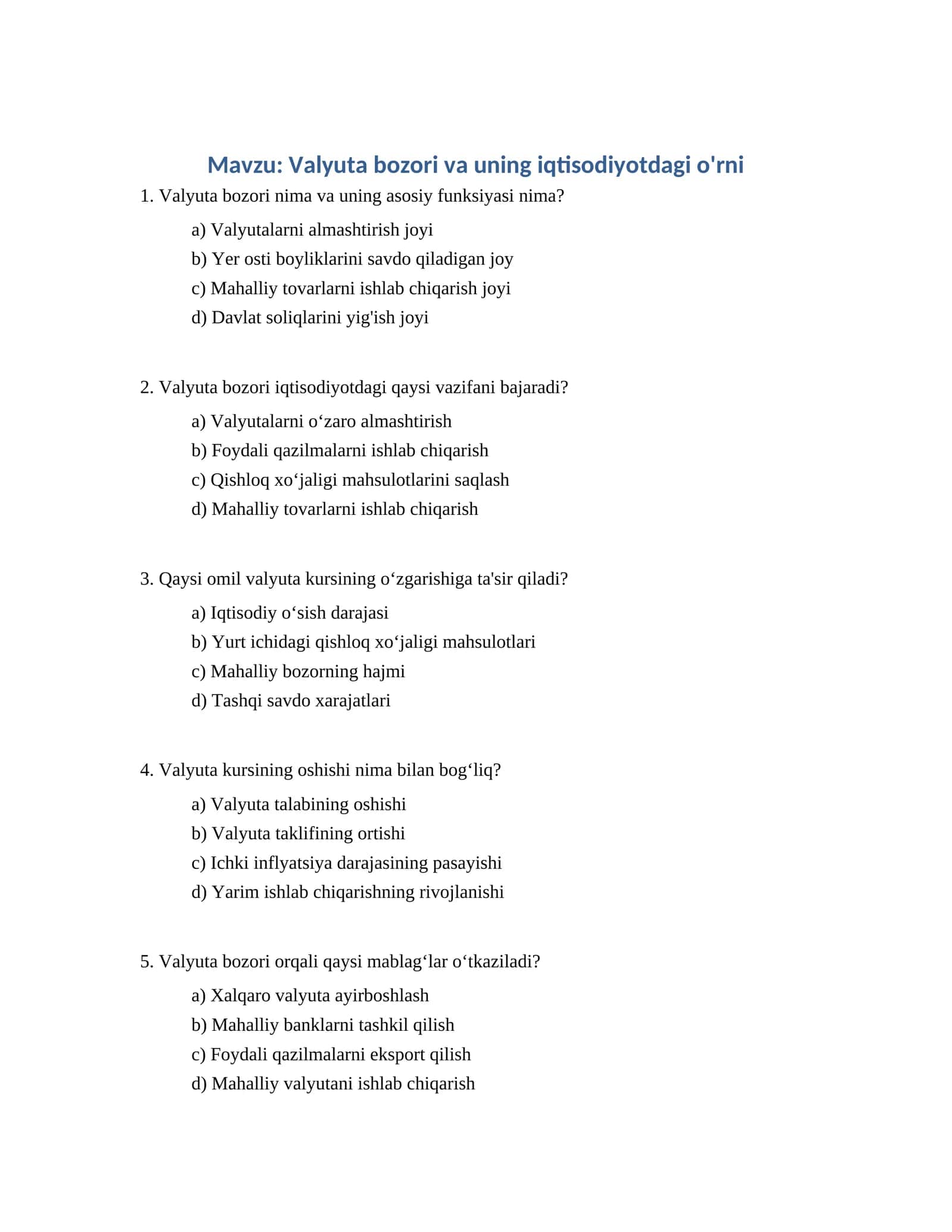 Valyuta bozori va uning iqtisodiyotdagi o'rni 1