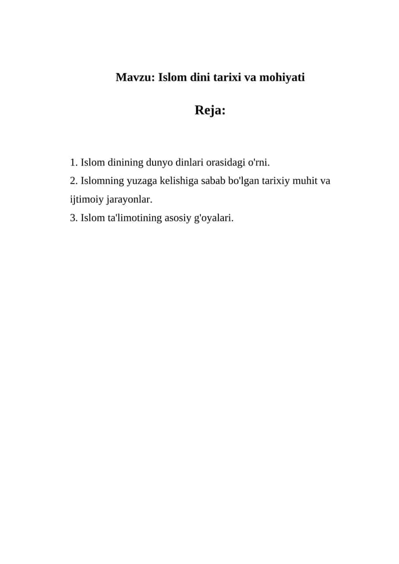 Islom dini tarixi va mohiyati 1