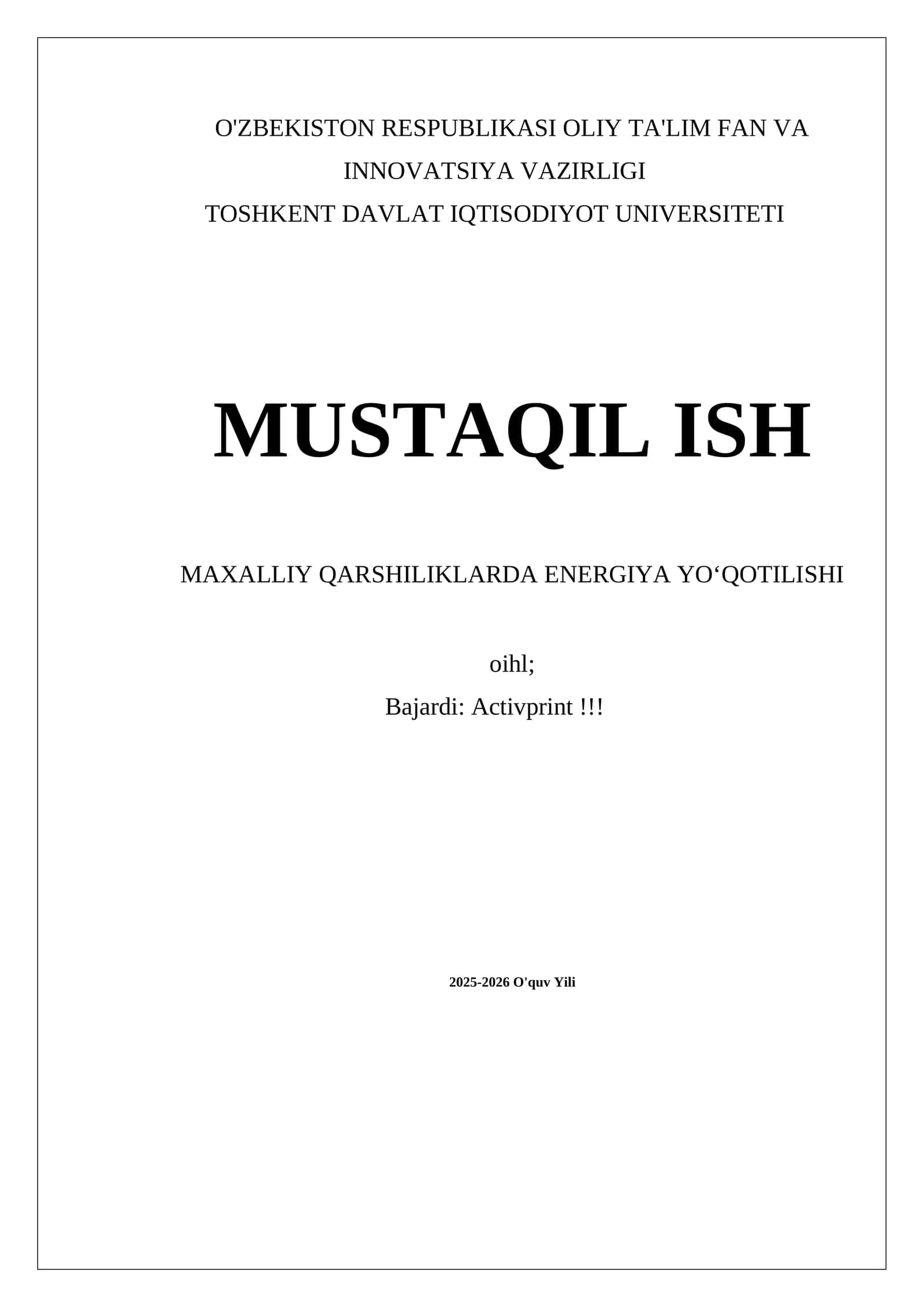 MAXALLIY QARSHILIKLARDA ENERGIYA YOʻQOTILISHI 1