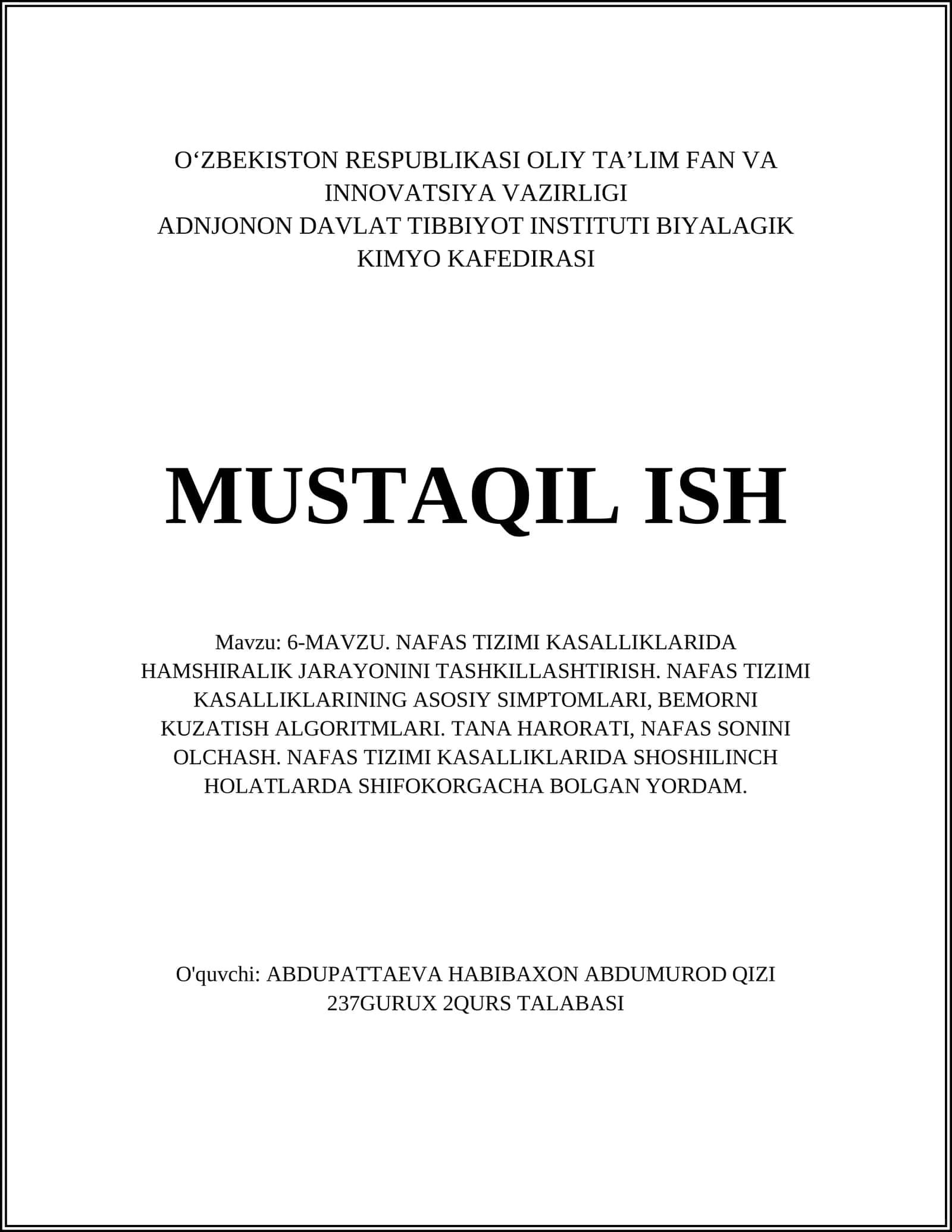 Nafas Tizimi Kasalliklarida Hamshirlik Jarayoni 1