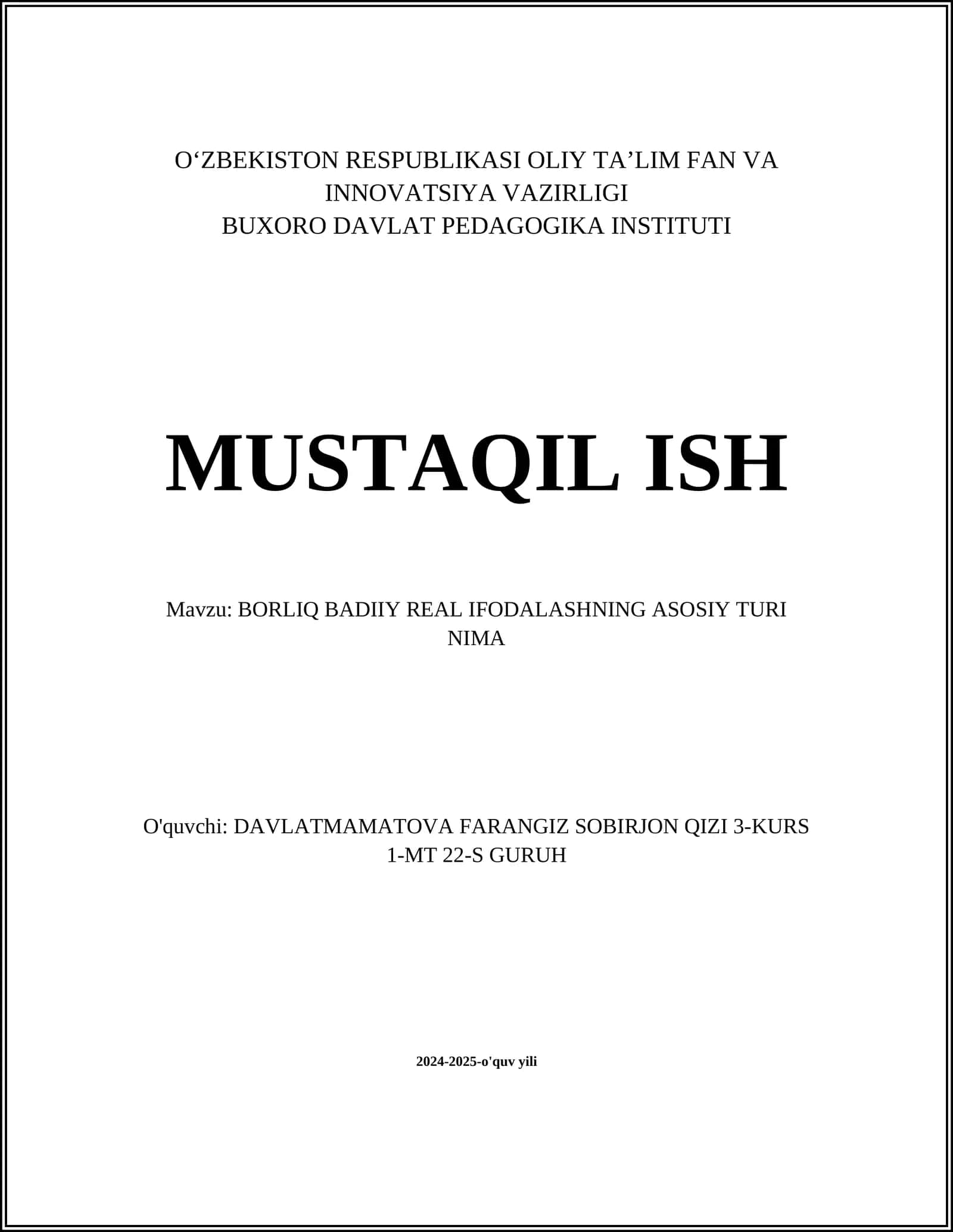 BORLIQ BADIIY REAL IFODALASHNING ASOSIY TURI NIMA 1