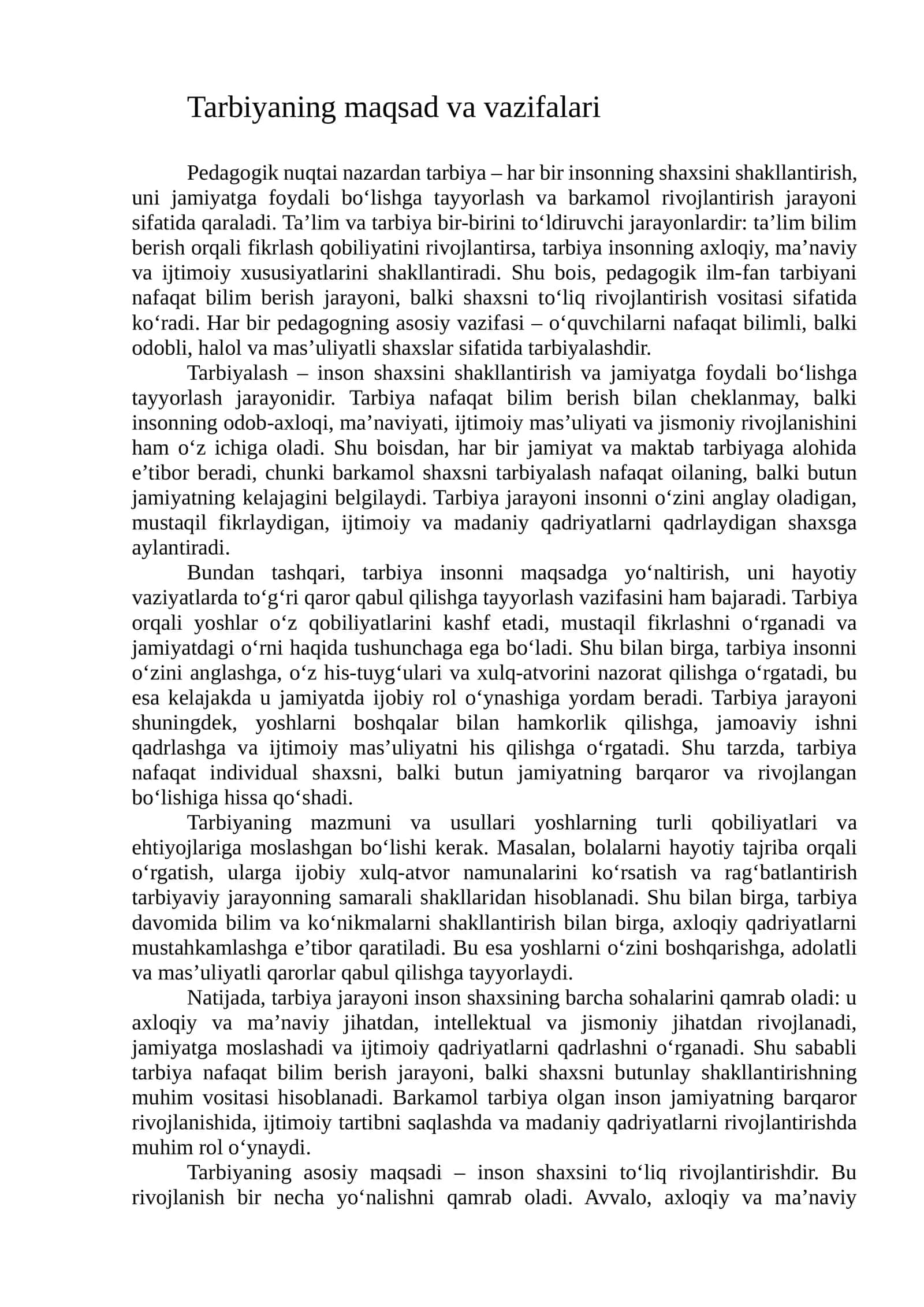Tarbiyaning maqsad va vazifalari 1