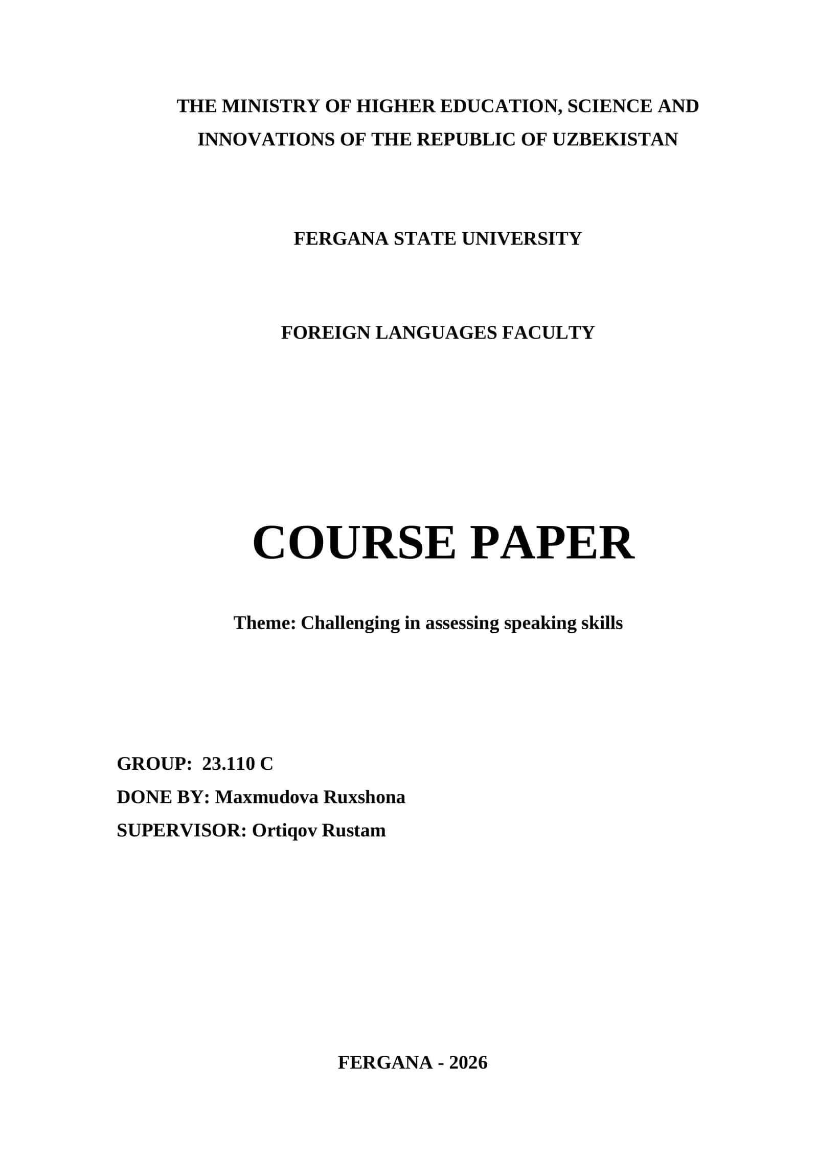 Course Paper on Assessing Speaking Skills 1