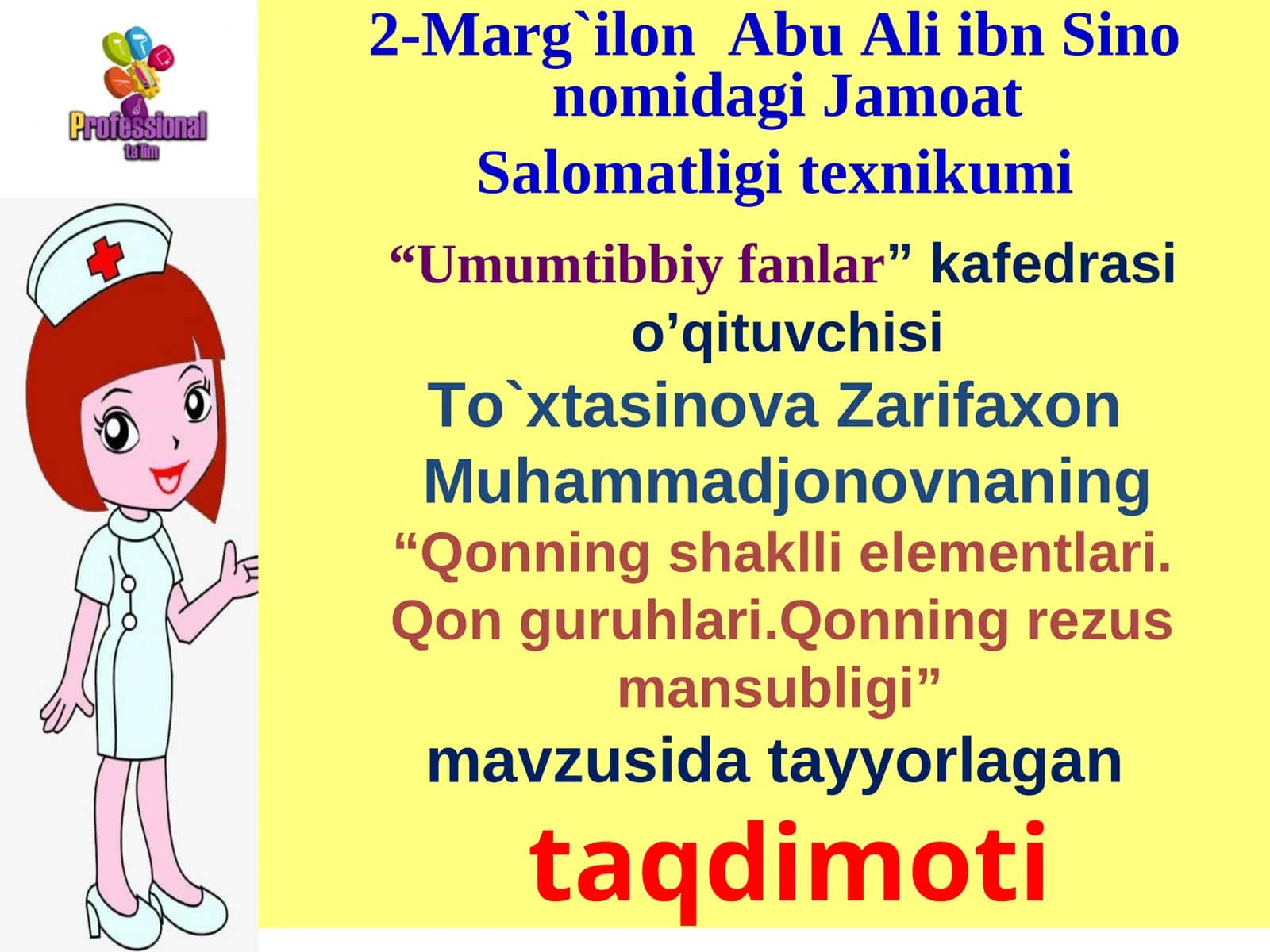 Qonning shaklli elementlari. Qon guruhlari.Qonning rezus mansubligi 1