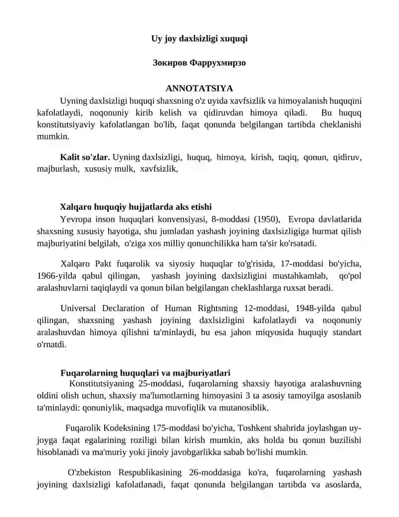 Uyning daxlsizligi huquqi