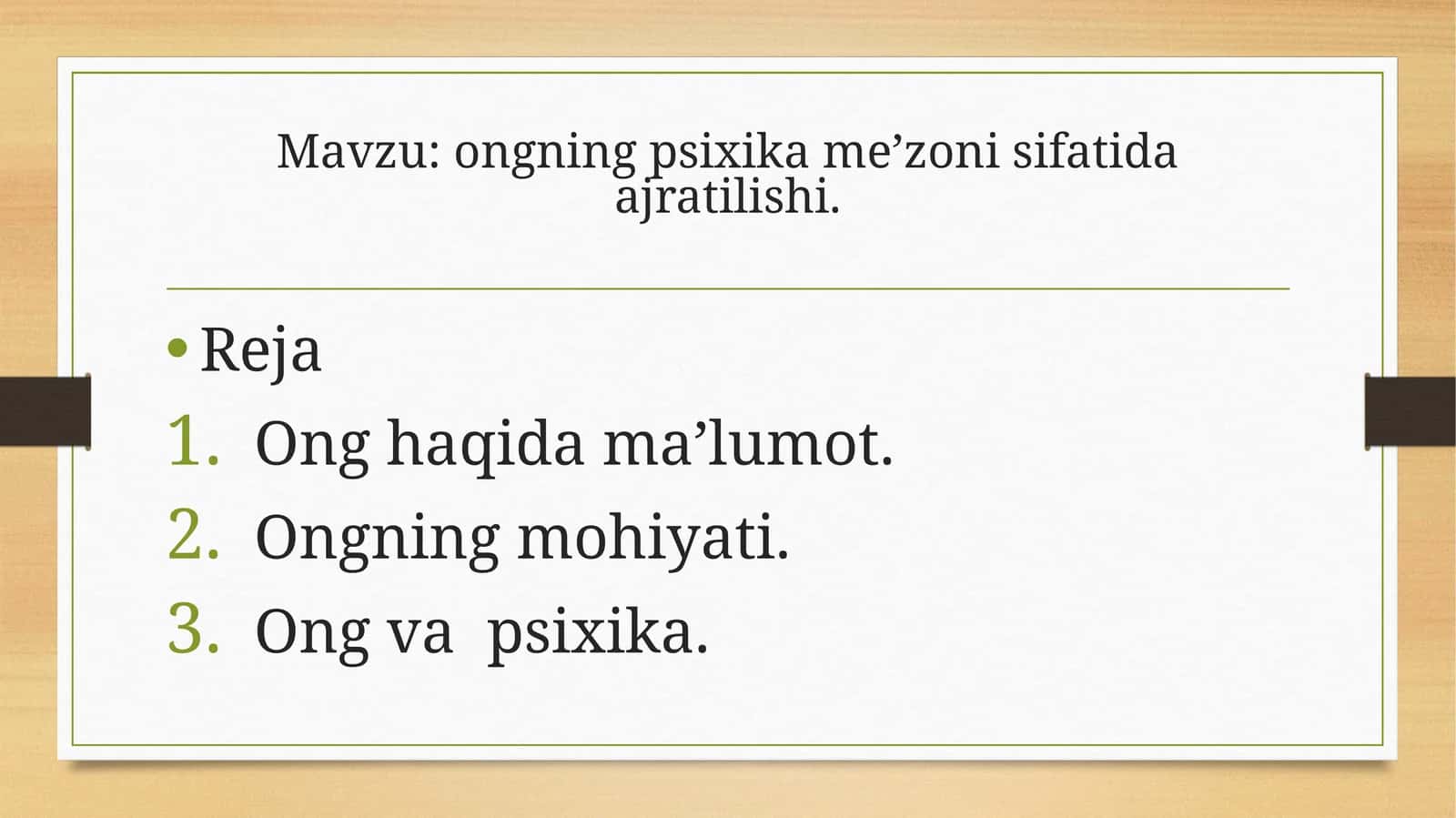 Ongning psixika me’zoni sifatida ajratilishi 1