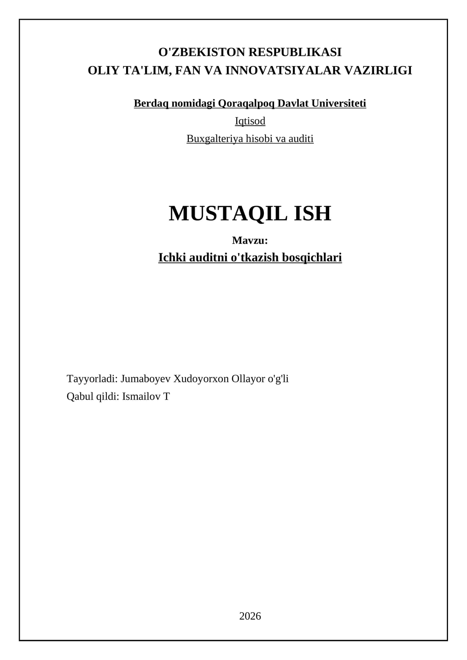 Ichki auditni o'tkazish bosqichlari 1