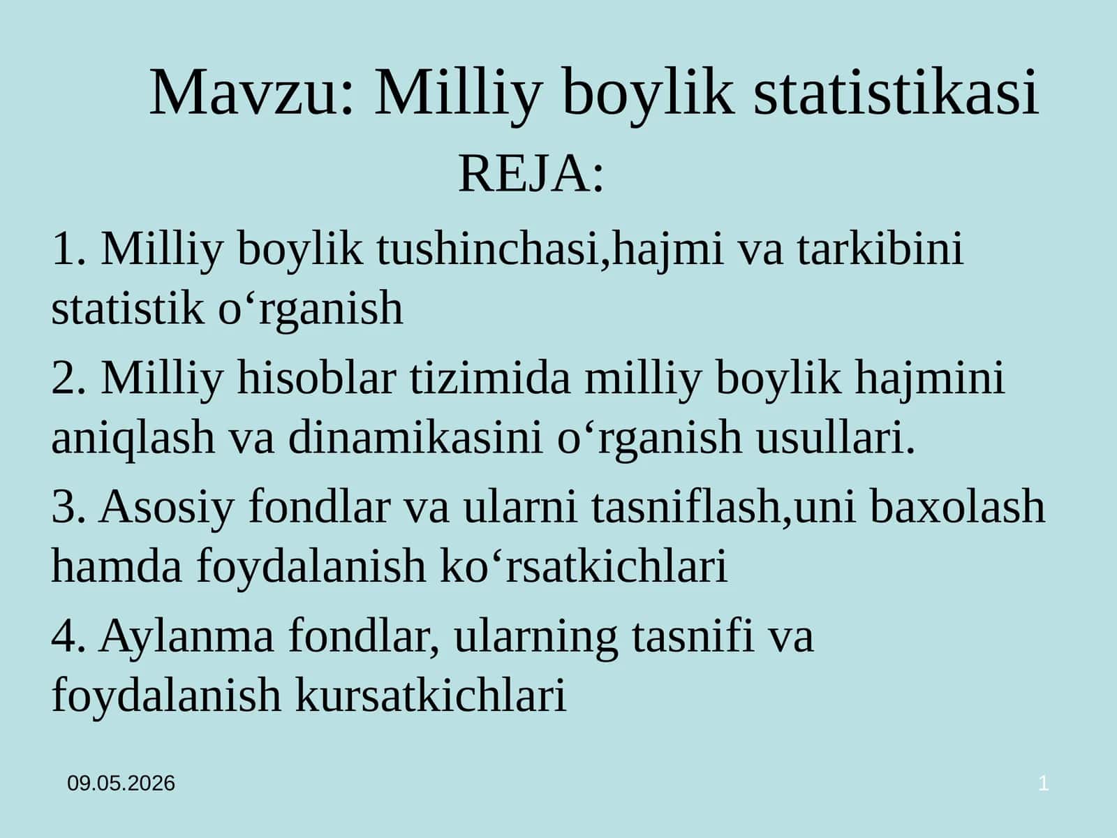 Milliy boylik statistikasi 1
