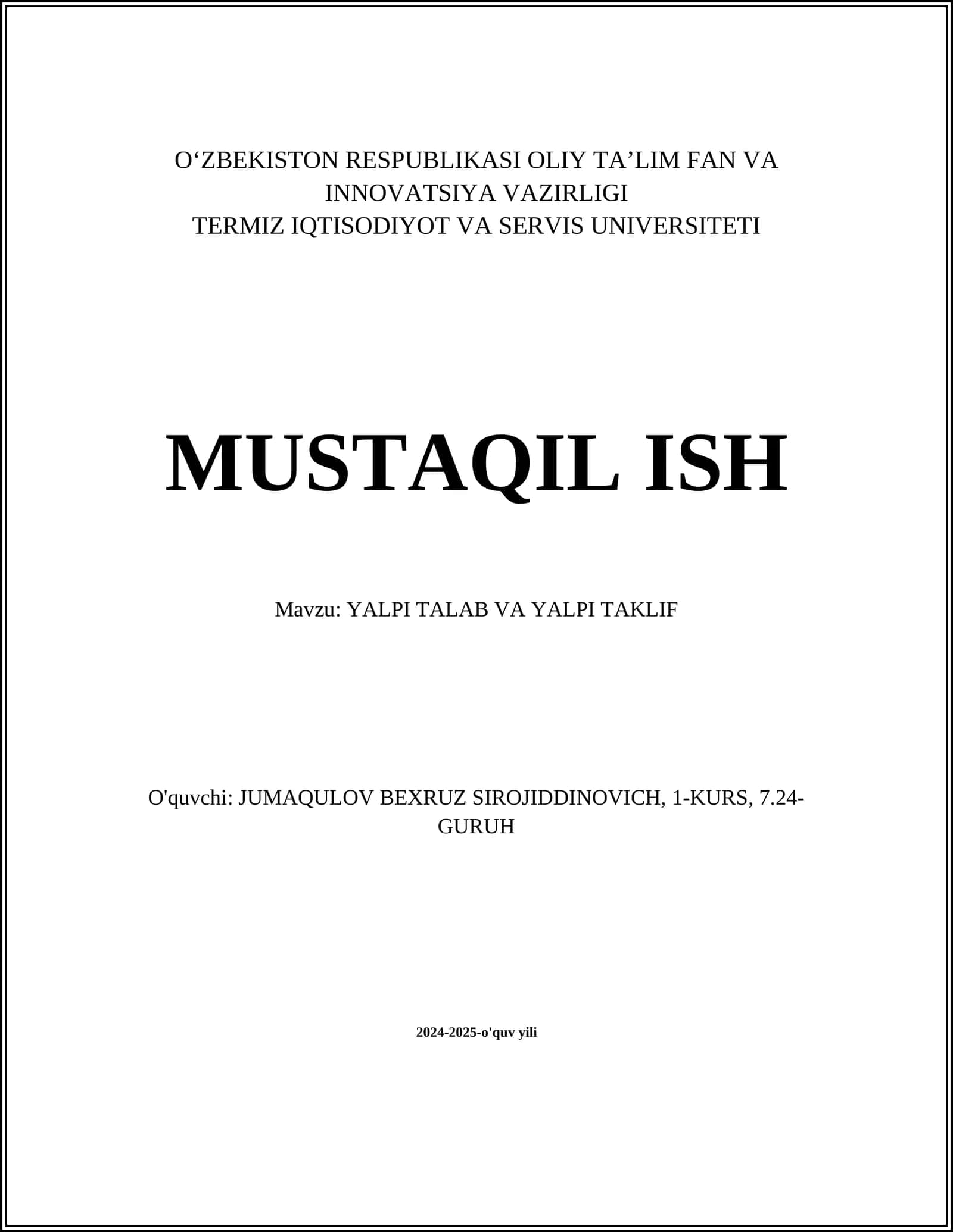 Yalpi talab va yalpi taklif 1