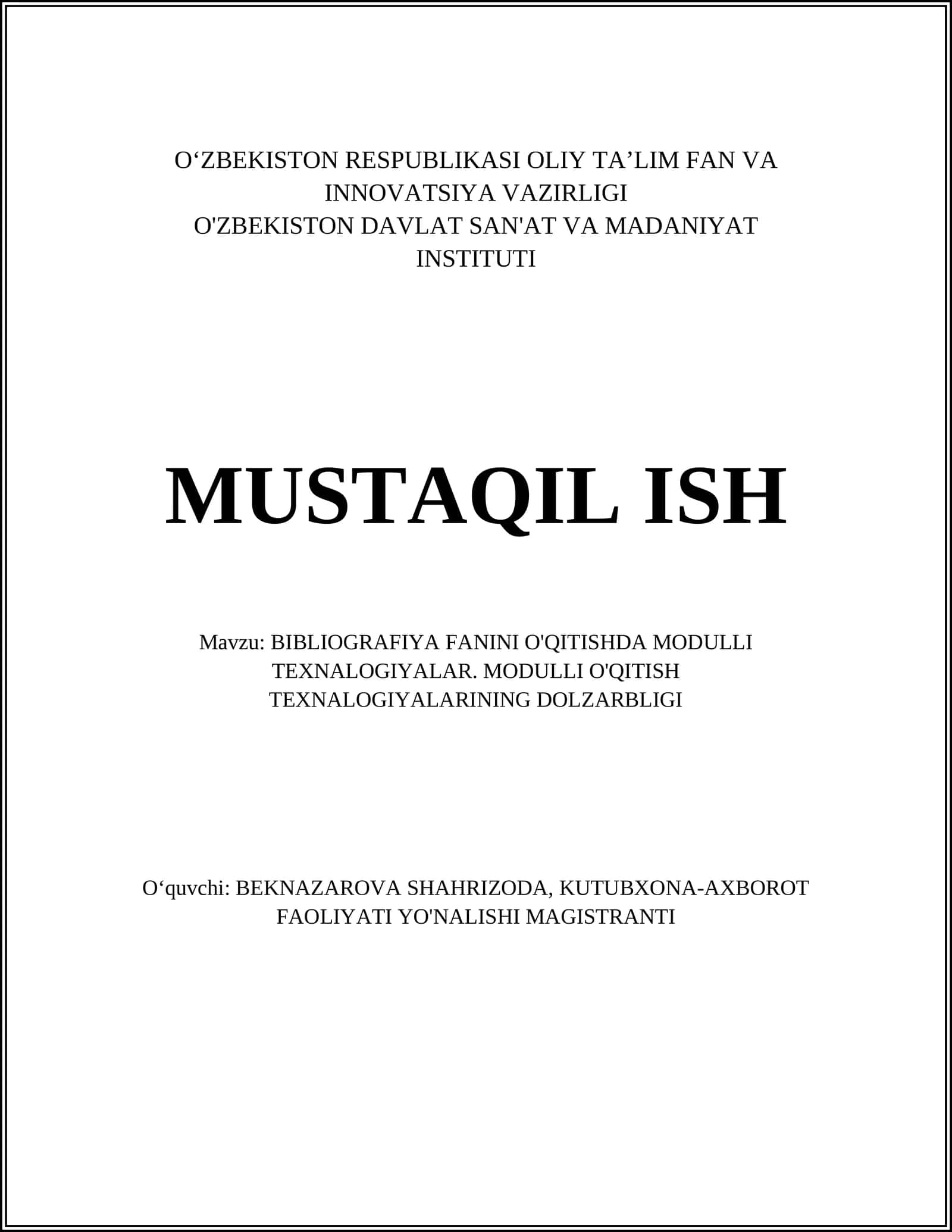 Modulli o'qitish texnologiyalari 1