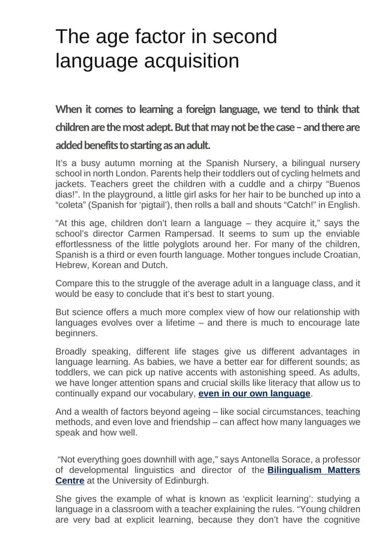 The age factor in second language acquisition 1