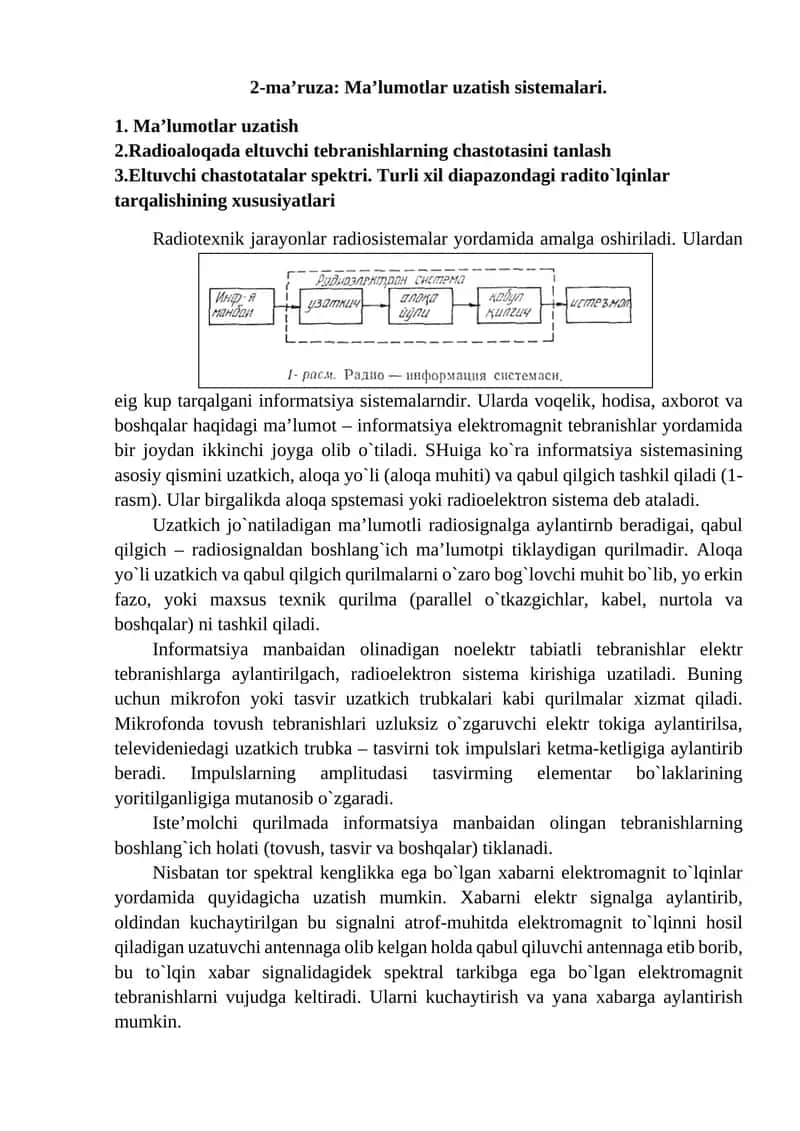 Radiоtехnik jarayonlar radiоsistеmalar. 1