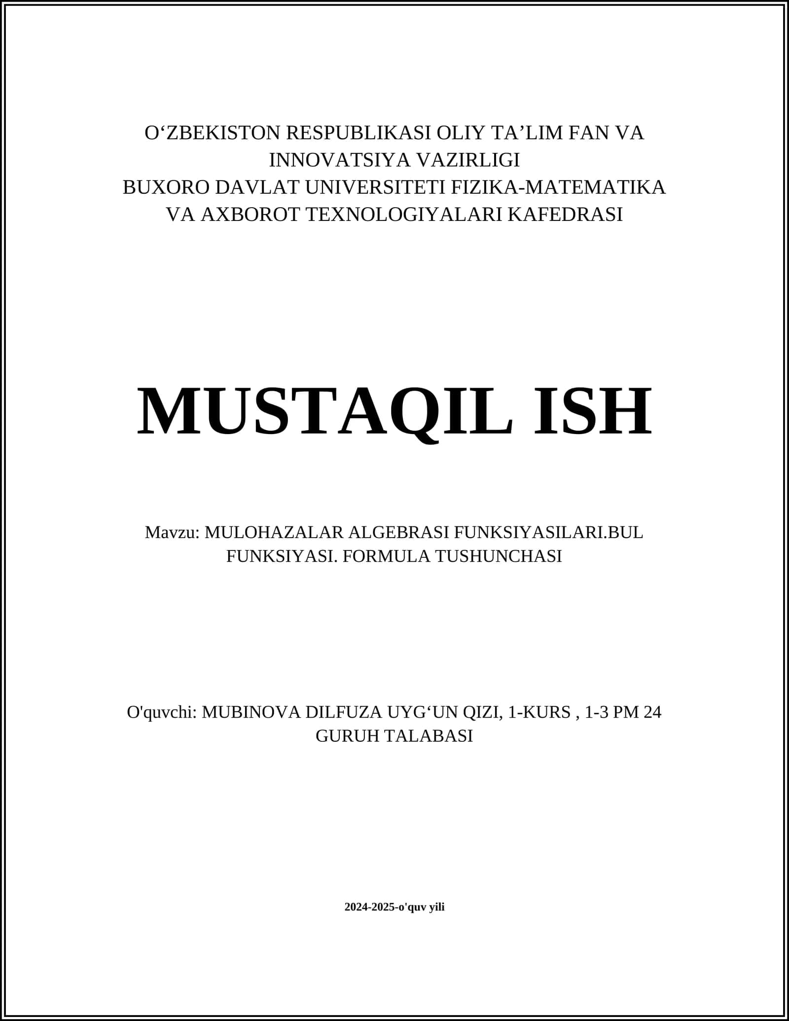 Mulohazalar algebrasi funksiyasilar 1