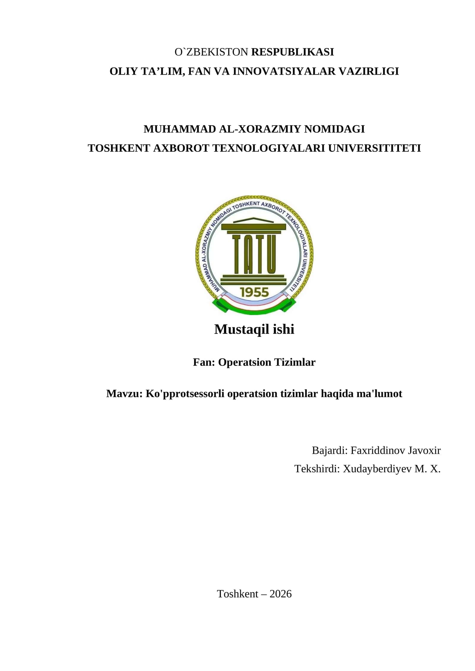 Ko'pprotsessorli operatsion tizimlar haqida ma'lumot 1