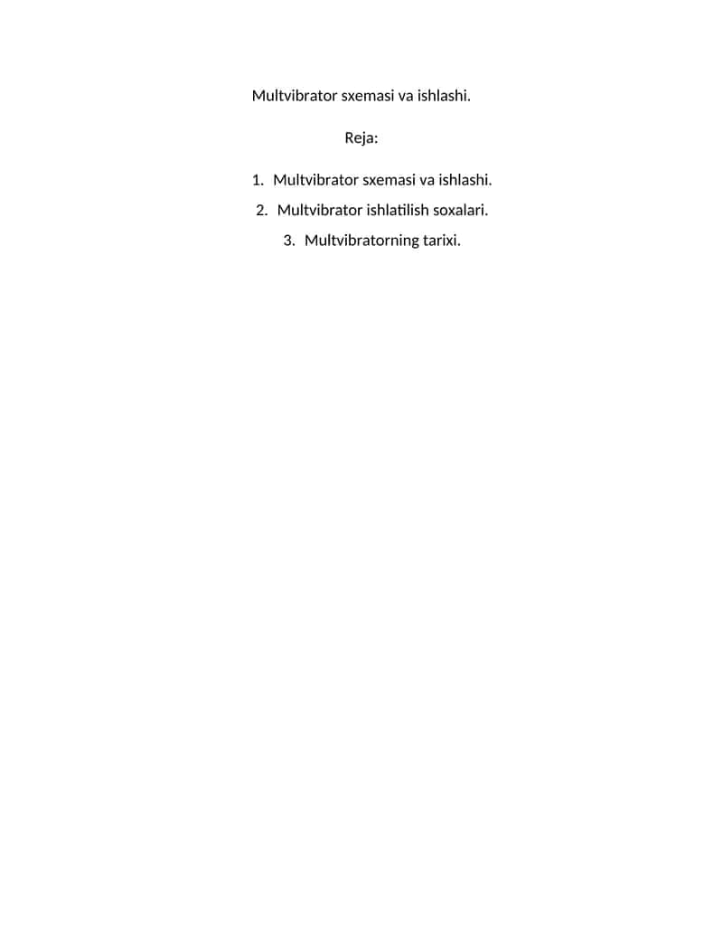 Multvibrator sxemasi va ishlashi 1