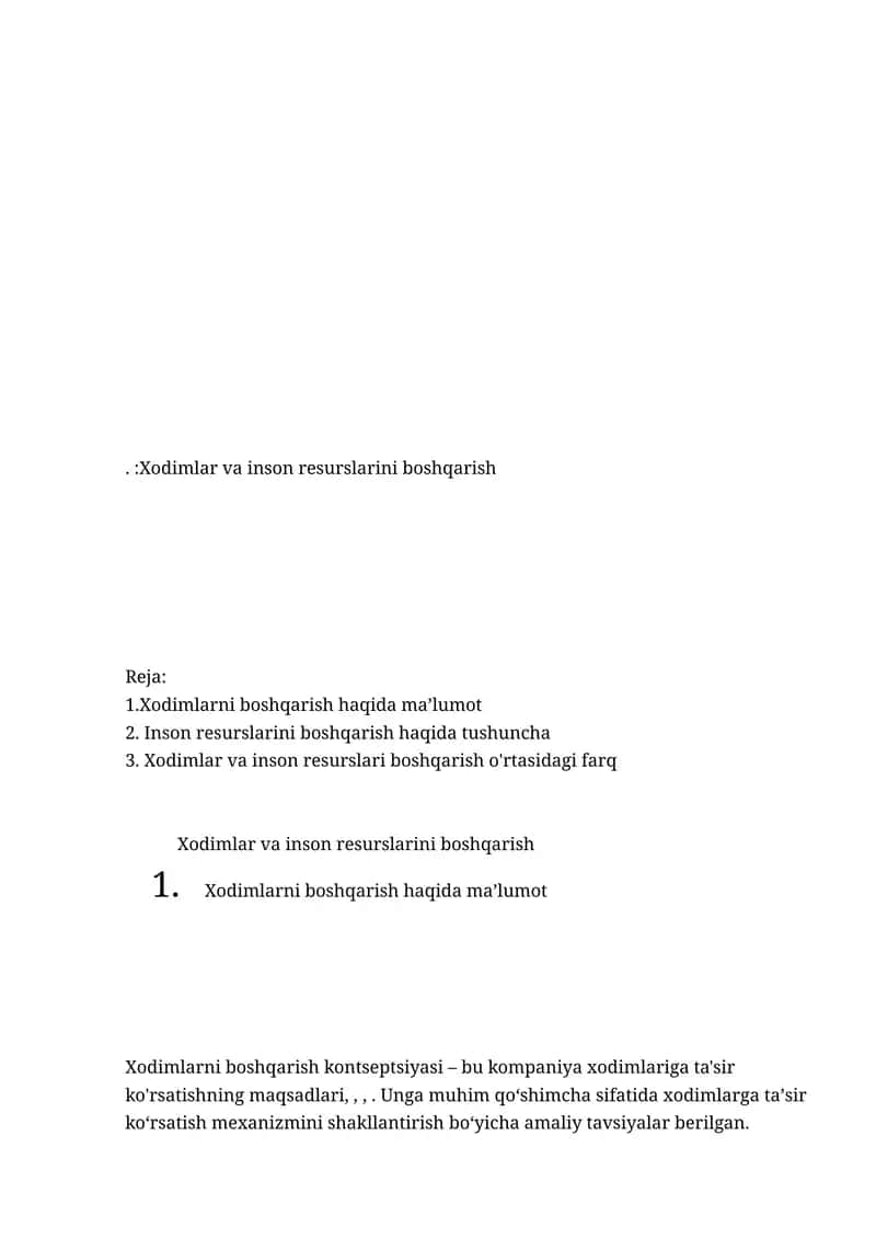 Xodimlar va inson resurslarini boshqarish 1