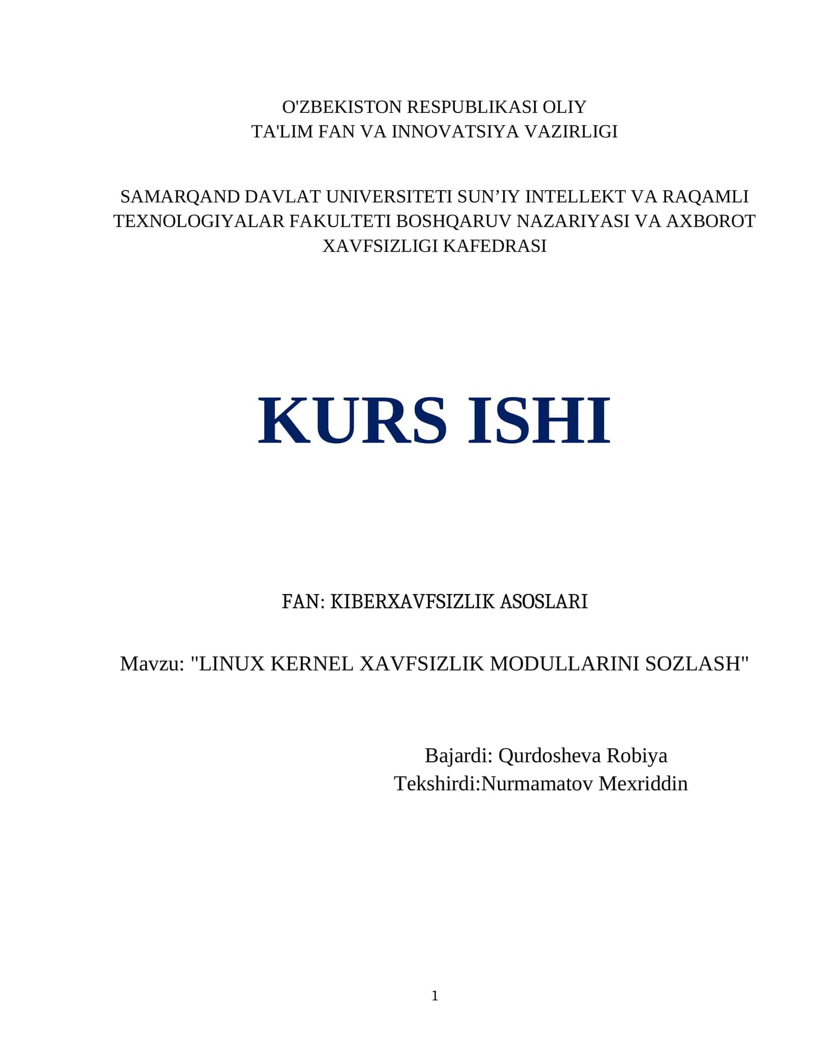 LINUX KERNEL XAVFSIZLIK MODULLARINI SOZLASH 1