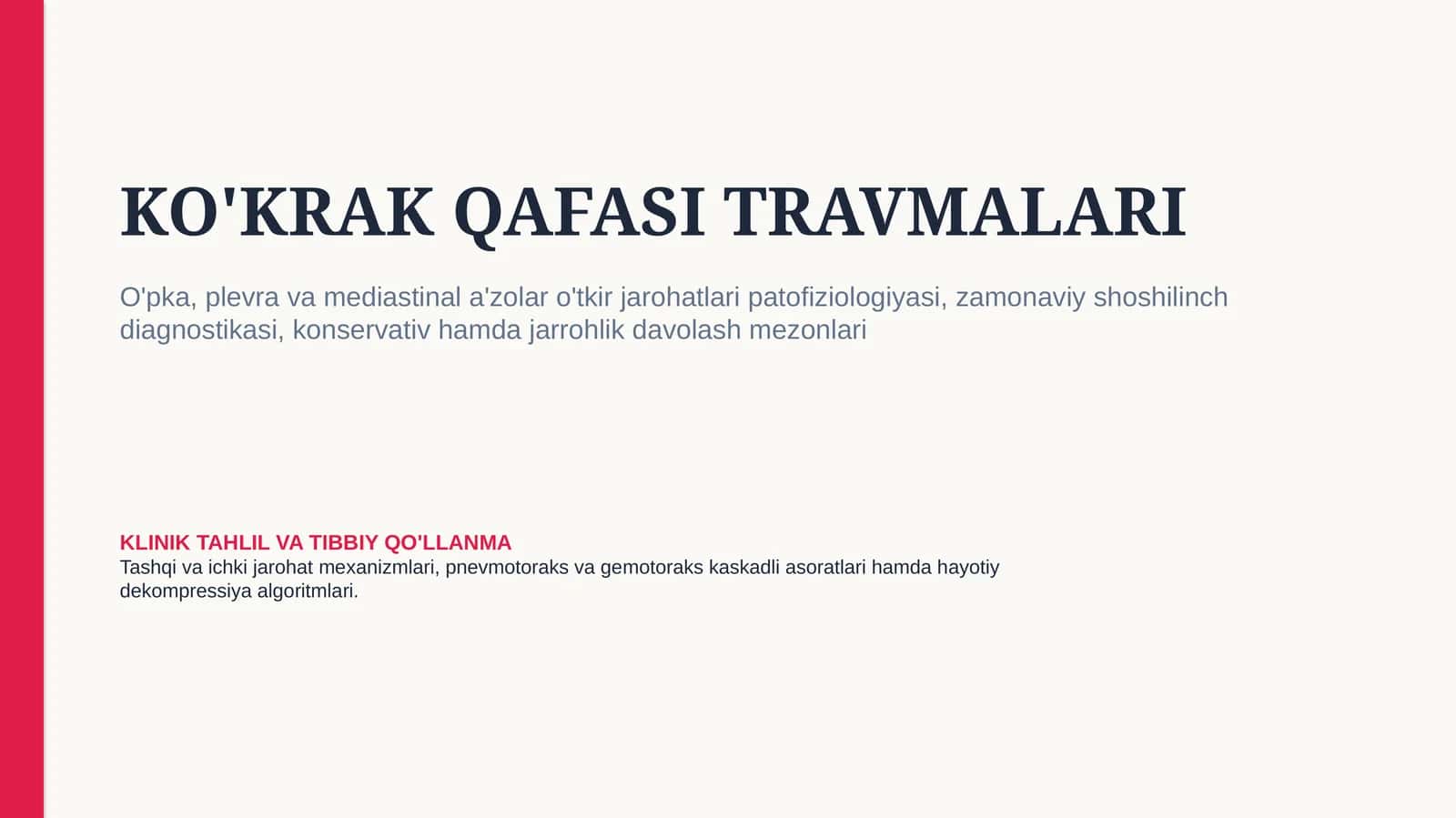 Ko‘krak qafasi travmalari — 15 slaydli professional tibbiy taqdimot | 1