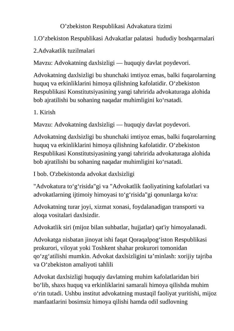 Advokatning daxlsizligi - huquqiy davlat poydevori 1
