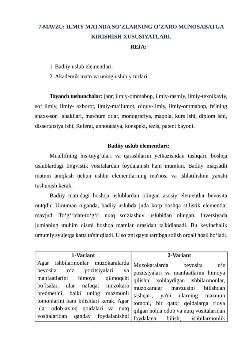 ILMIY MATNDA SO’ZLARNING O’ZARO MUNOSABATGA KIRISHISH XUSUSIYATLARI 1