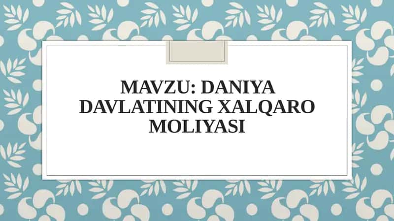 Daniyadavlatining xalqaro moliyasi 1