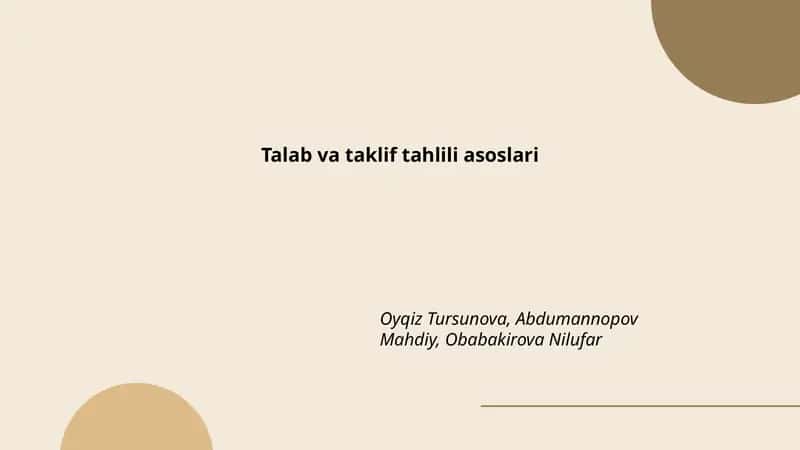 Talab va taklif tahlili asoslari 1