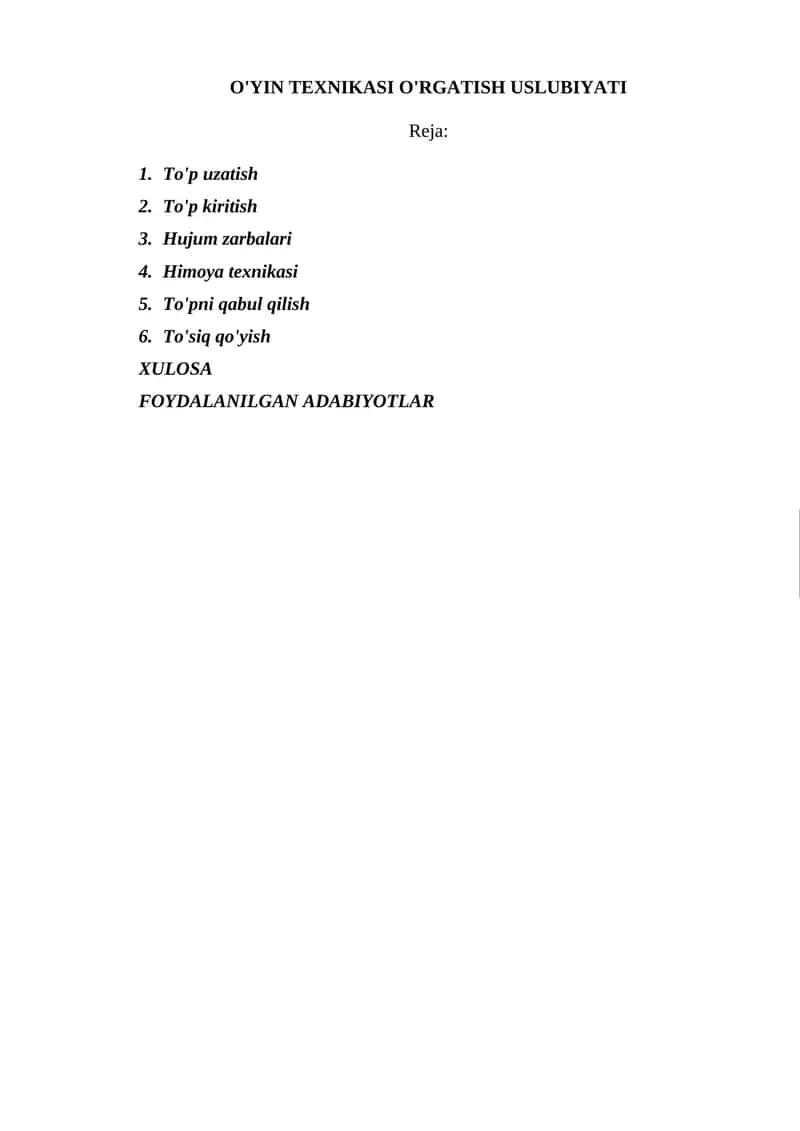 O'YIN TEXNIKASI O'RGATISH USLUBIYATI 1