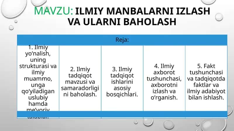 Ilmiy manbalarni izlash va ularni baholash 1