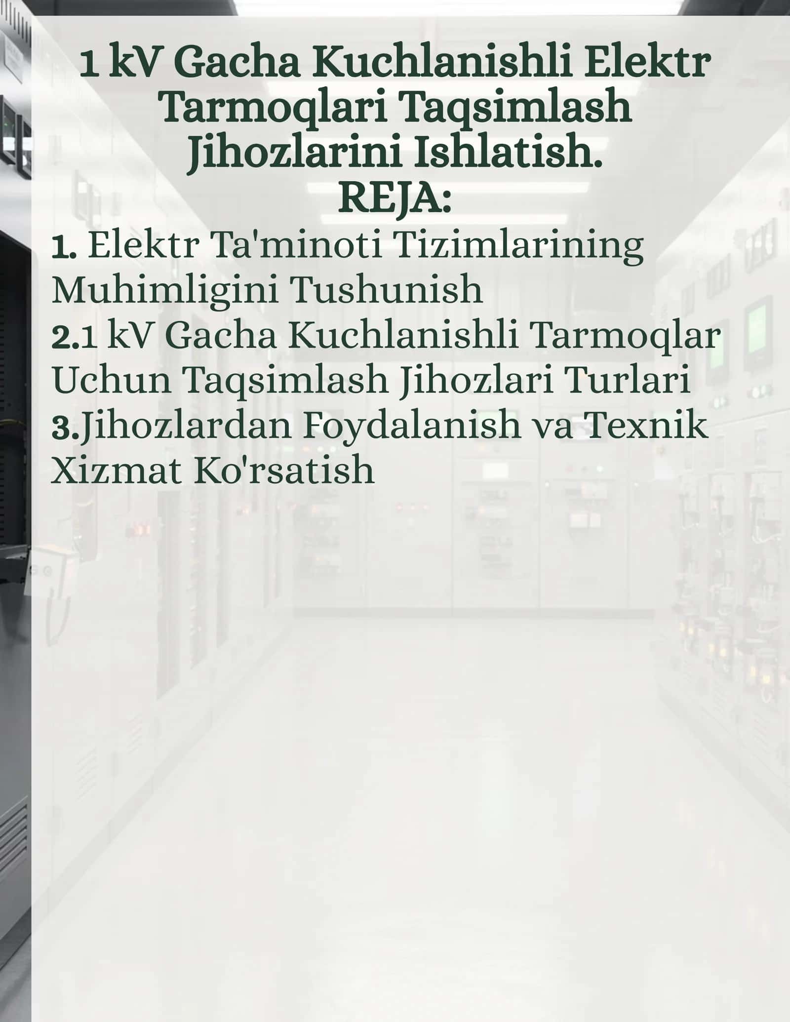 1 kV Gacha Kuchlanishli Elektr Tarmoqlari Taqsimlash Jihozlarini Ishlatish 1