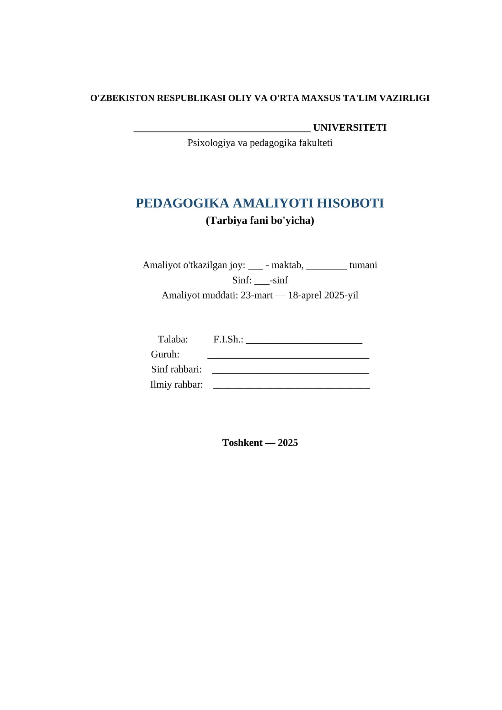 PEDAGOGIKA AMALIYOTI HISOBOTI 1
