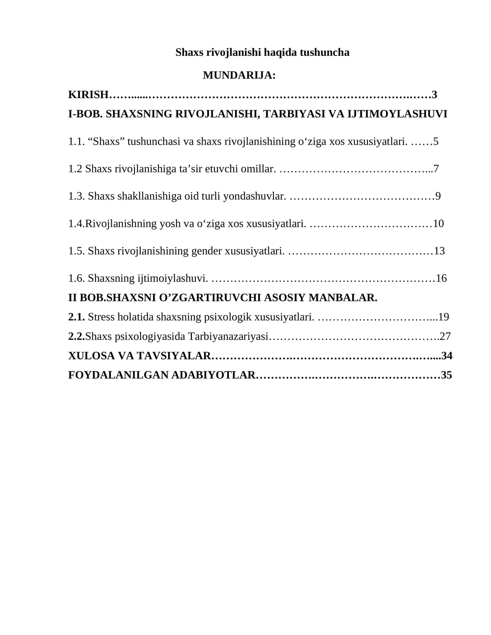 Shaxs rivojlanishi haqida tushuncha 1