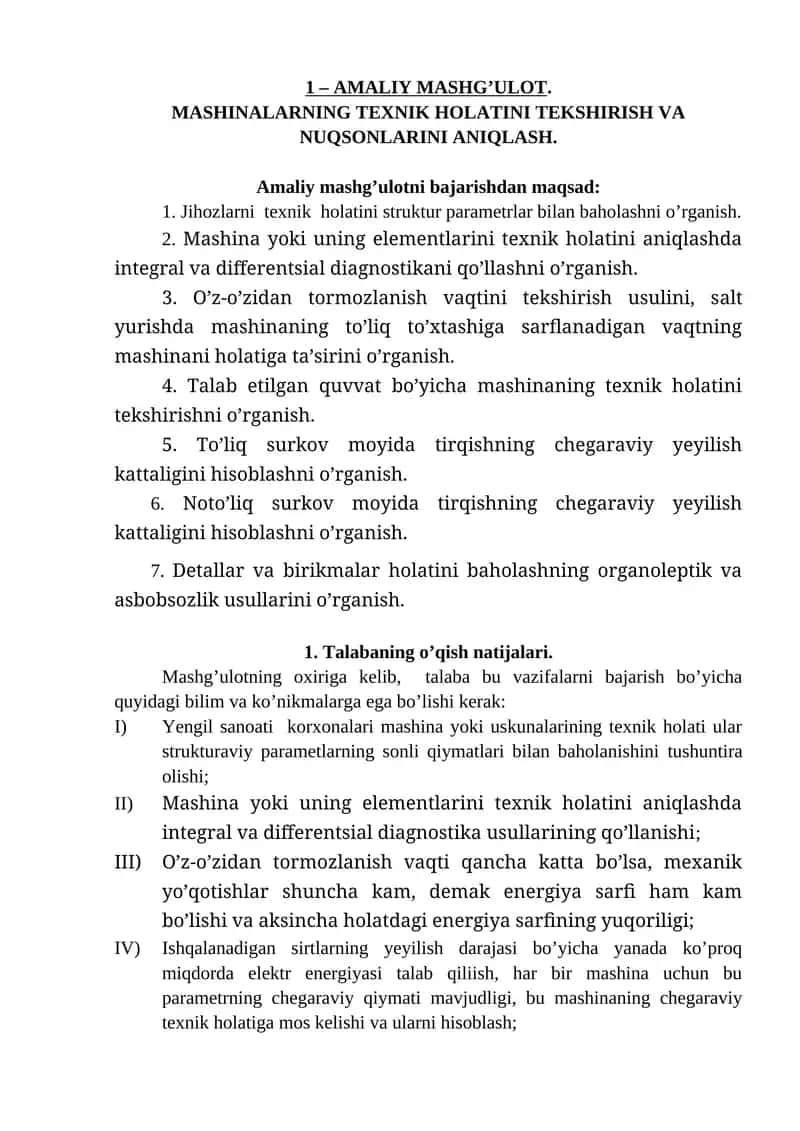 MASHINALARNING TEXNIK HOLATINI TEKSHIRISH VA NUQSONLARINI ANIQLASH 1