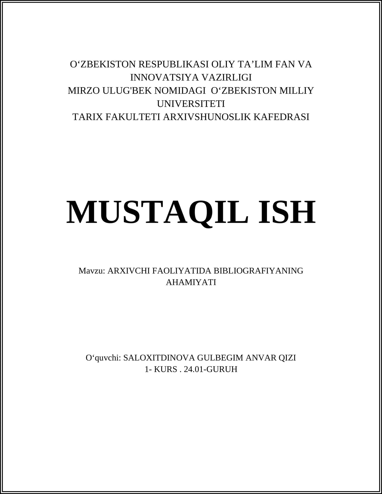 ARXIVCHI FAOLIYATIDA BIBLIOGRAFIYANING AHAMIYATI 1
