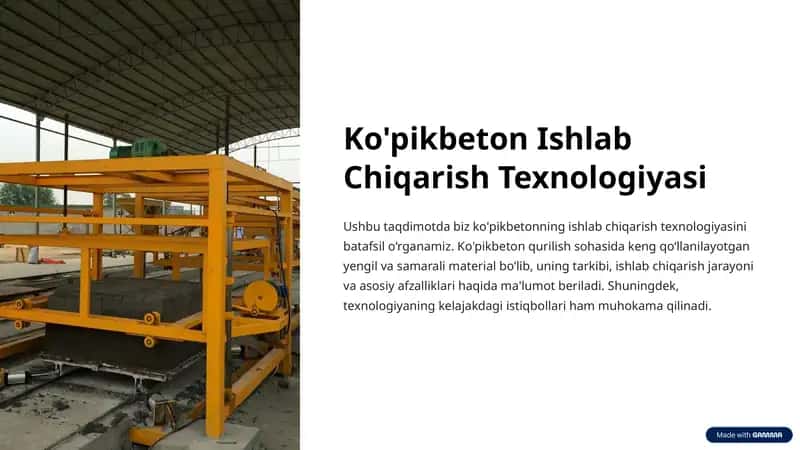 Ko'pikbeton Ishlab Chiqarish Texnologiyasi 1