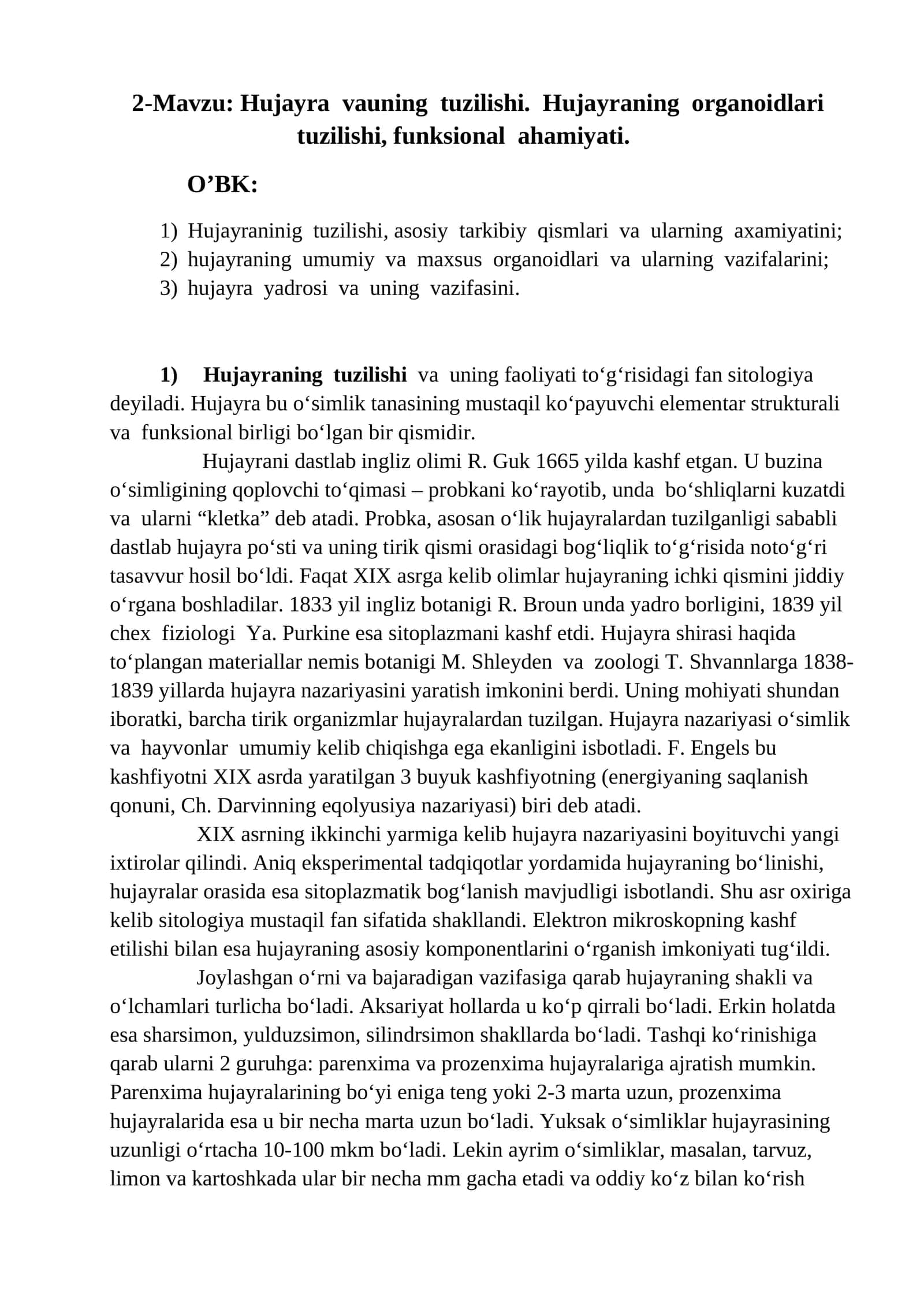 Hujayra vauning tuzilishi 1