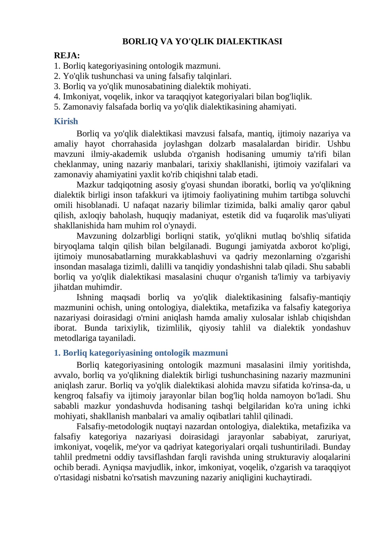 BORLIQ VA YO'QLIK DIALEKTIKASI 1