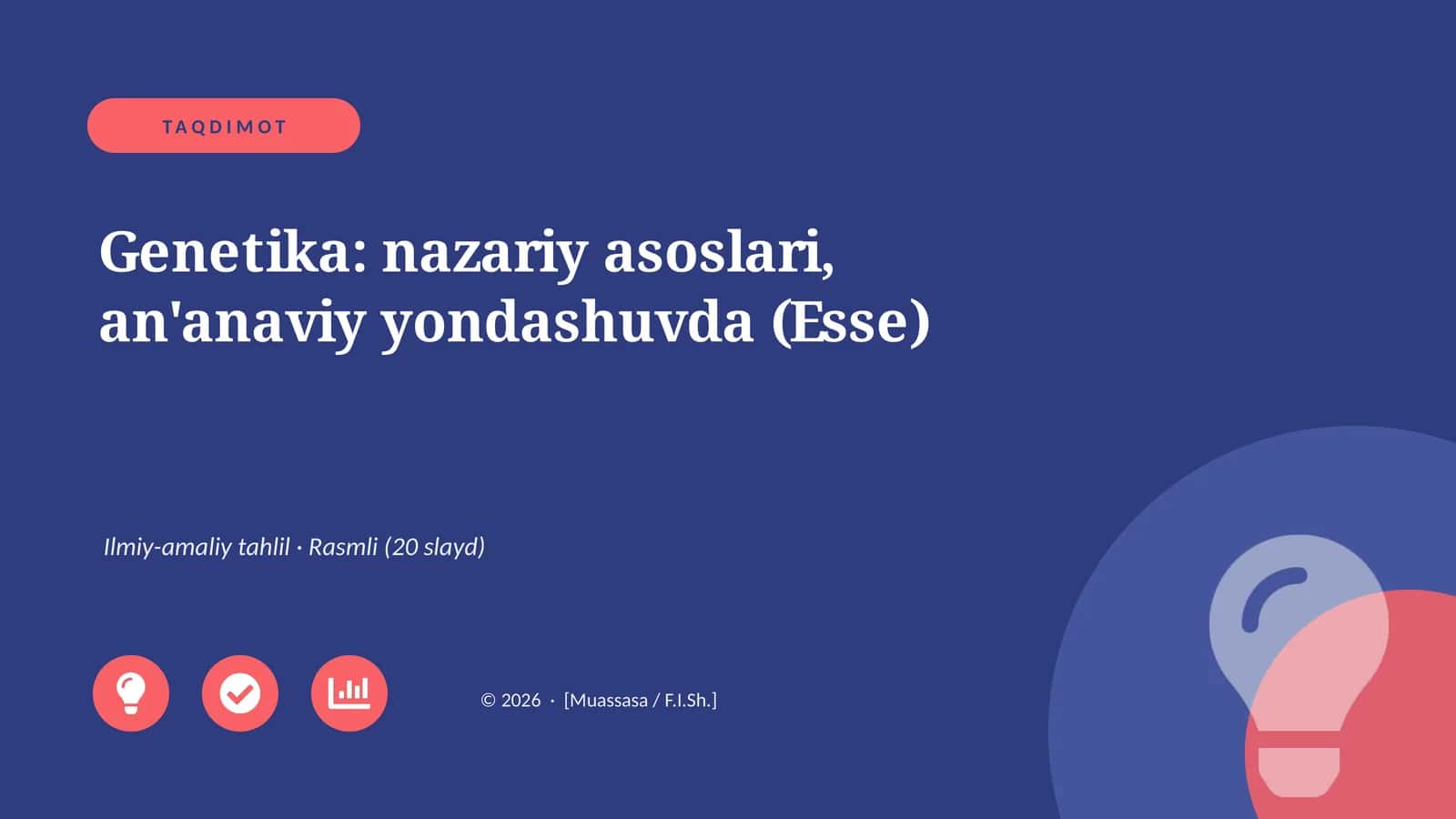 Genetika: nazariy asoslari, an'anaviy yondashuvda (Esse) 1