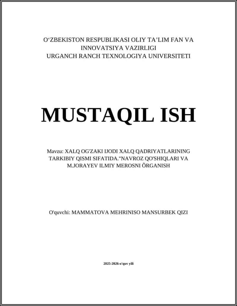 Navroz Qo'shiqlari va M.Jorayev Ilmiy Merosni O'rganish 1