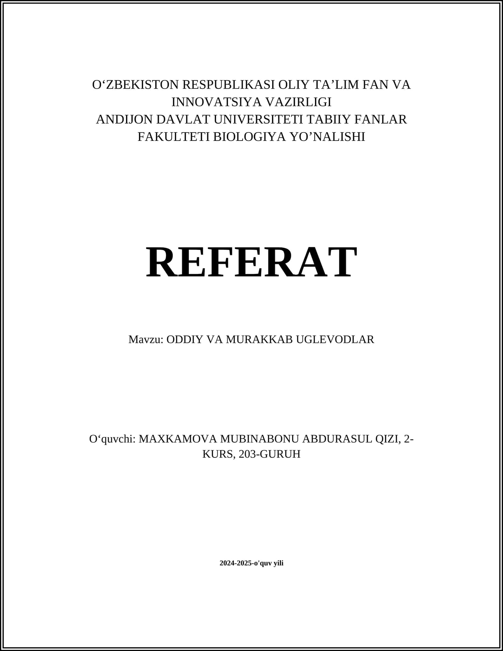 ODDIY VA MURAKKAB UGLEVODLAR 1
