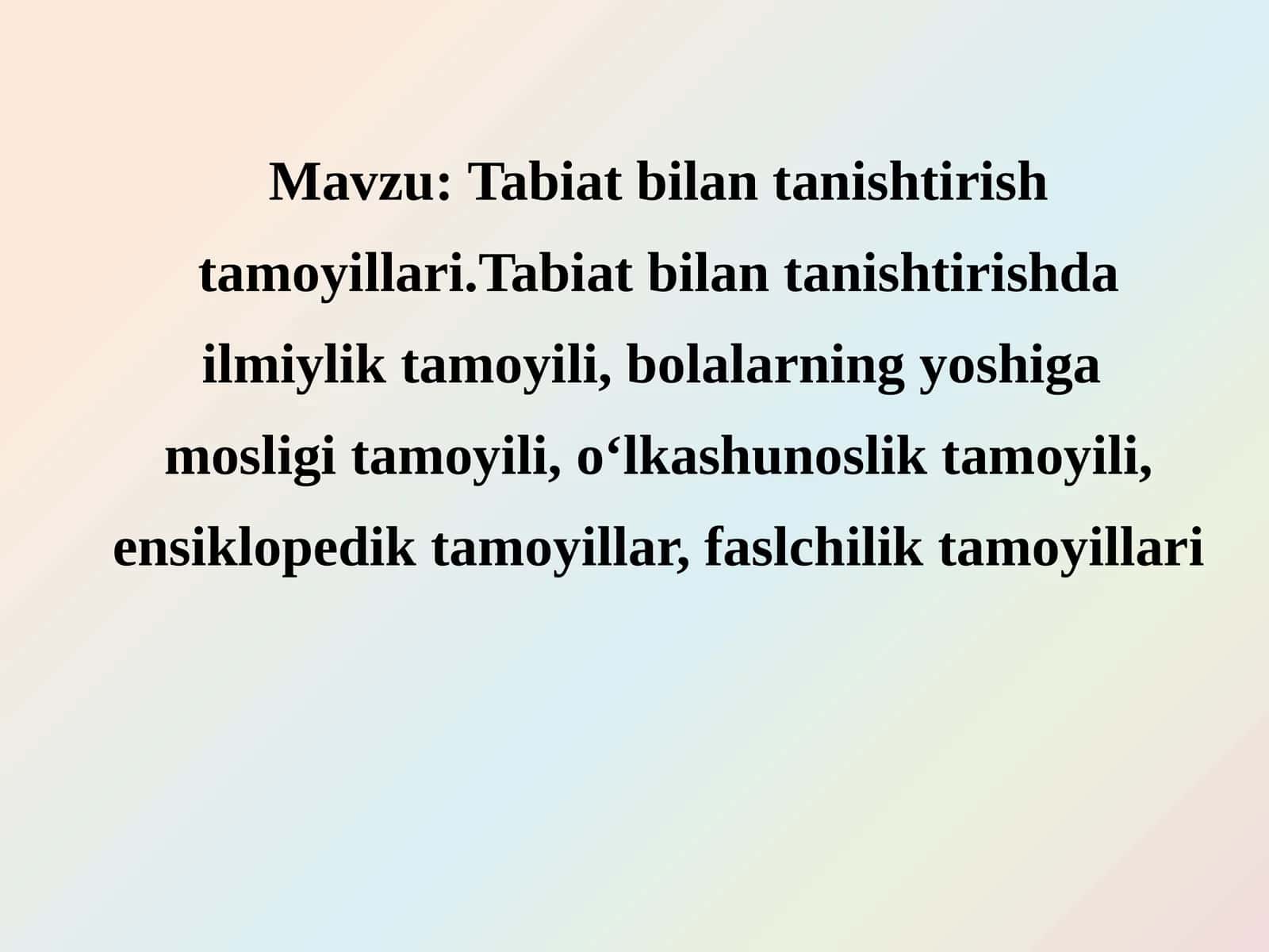 Tabiat bilan tanishtirish tamoyillari 1