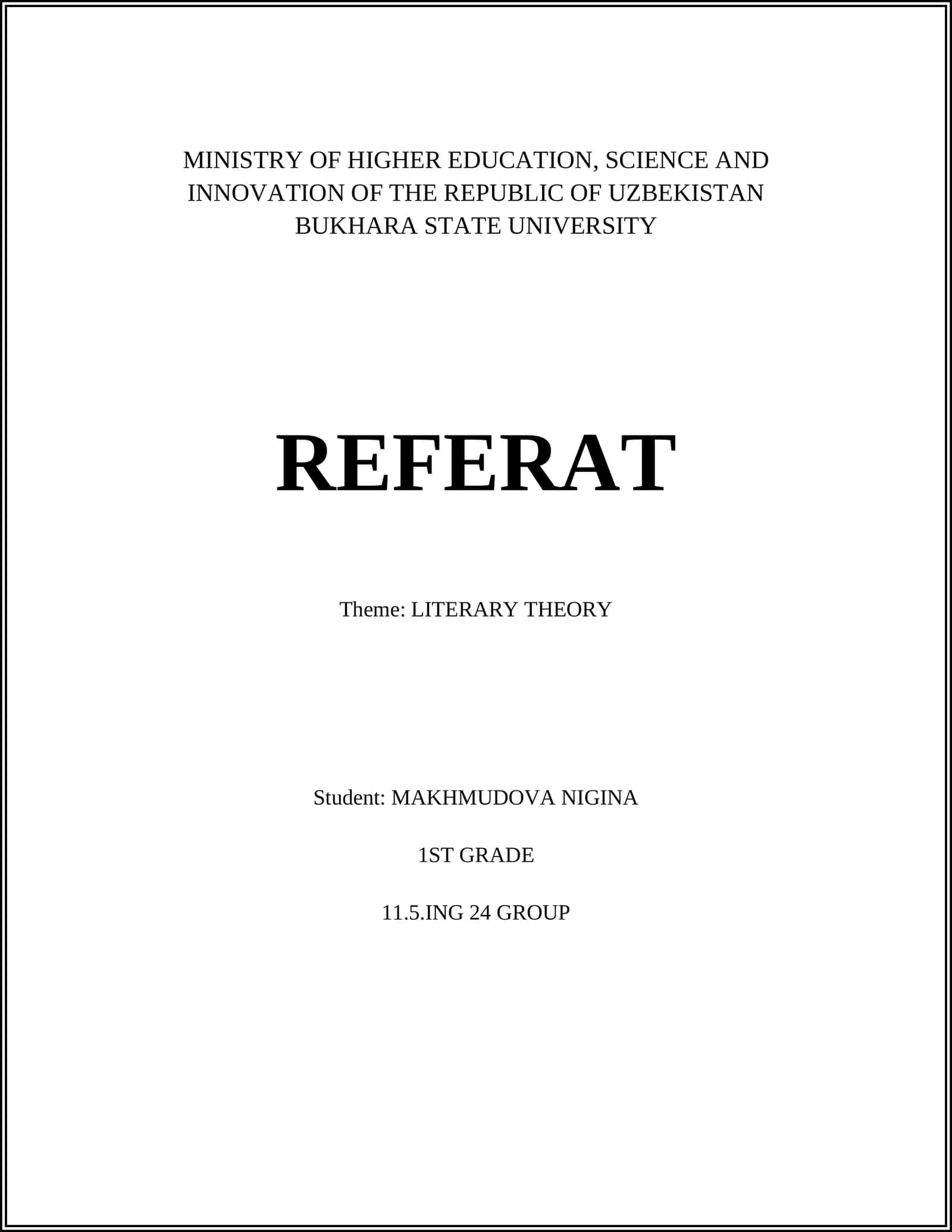 LITERARY THEORY REFERAT 1